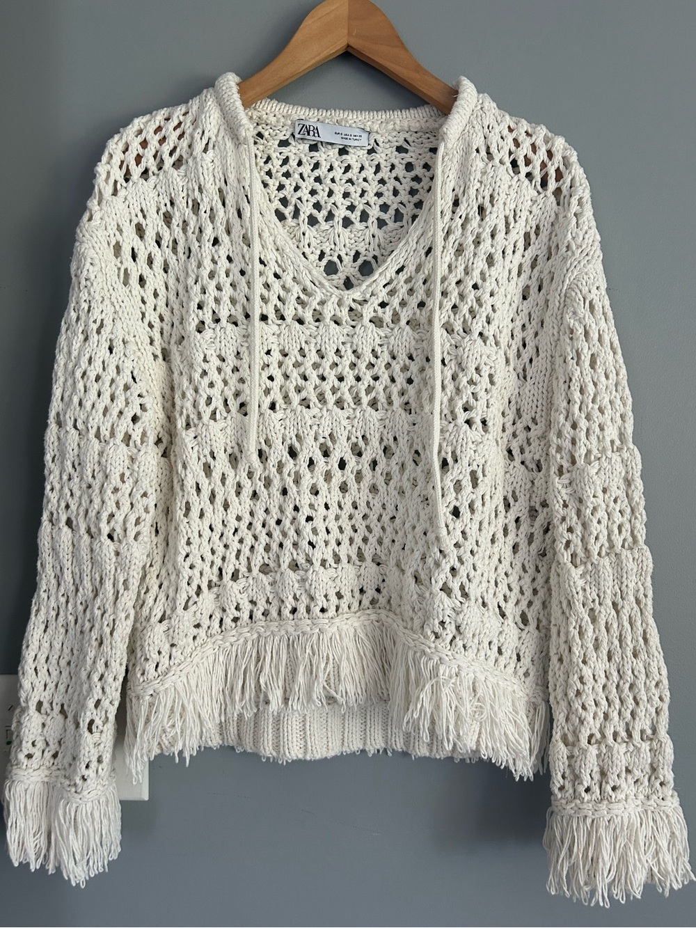 Zara Cream Knit Fringe sweater